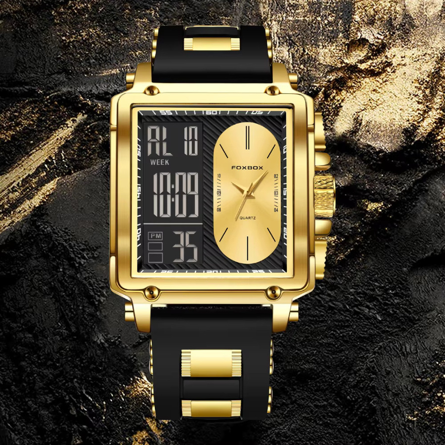 FOXBOX Digitaluhr, Quarz, Silikon, Schwarz, Gold, Herren - Bild 2