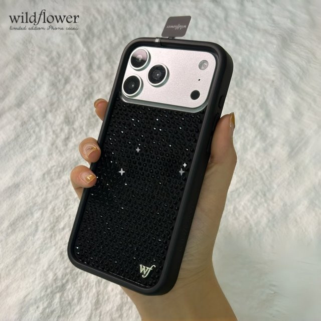 Glänzende Wildflower Strass-Handyhülle für Apple iPhone 12 bis 17 Pro Max Plus Air in Schwarz, stoßfeste Schutzhülle - Bild 1