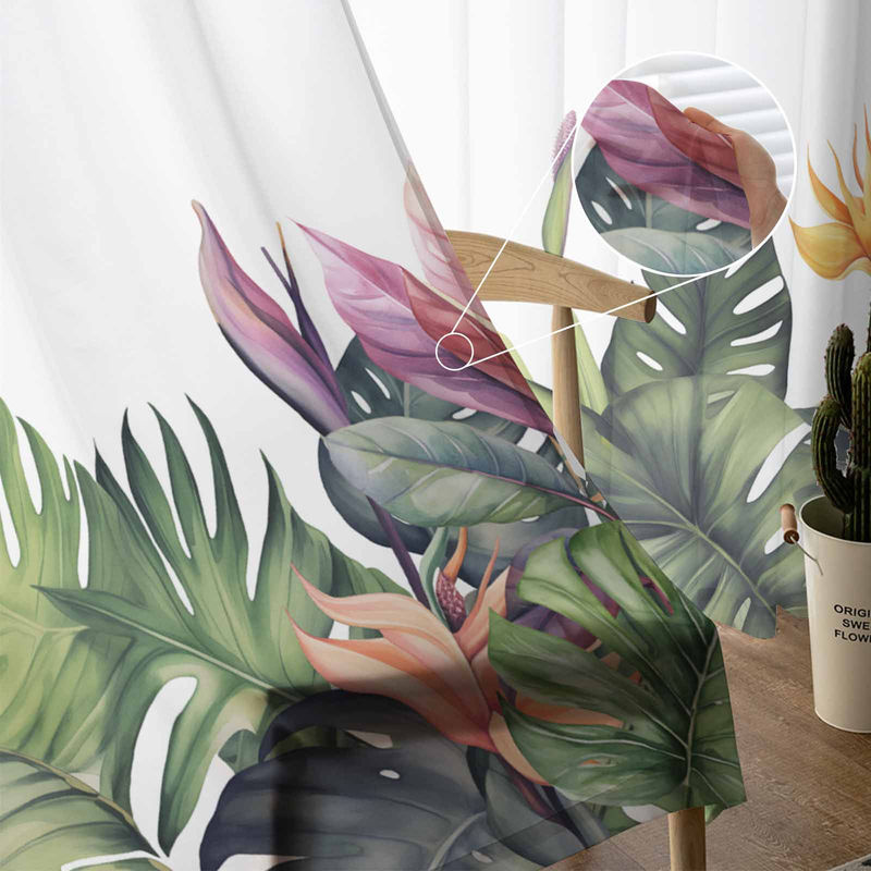 Super Six Chiffon-Fenstervorhang mit tropischem Regenwald-Design, weiß/mehrfarbig, B: 135 cm, H: 114 cm - Bild 4