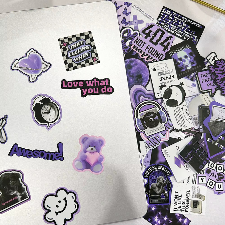 60 Stück wasserfeste Graffiti-Aufkleber in Schwarz und Lila von Story Store für Helm, Fahrrad und Notizbuch - Bild 2
