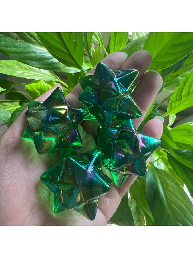 CRYSTALHOLA Grüner Aura-Stern aus natürlichem Quarz als Merkaba-Stern zur Dekoration - Bild 5