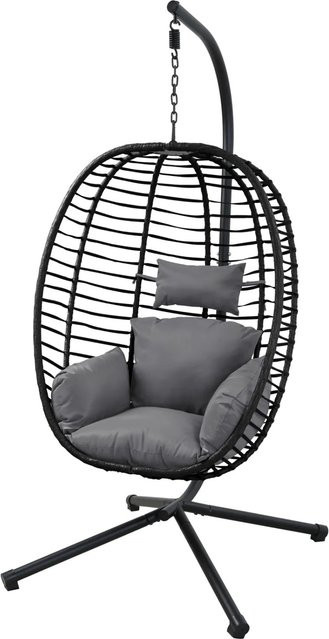 Svita Belly Hängesessel mit Gestell aus Polyrattan und Stahl in Schwarz - Bild 1