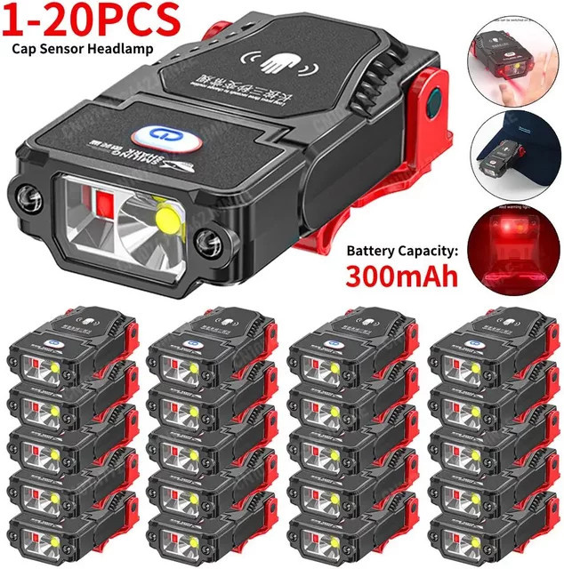 APWIKOGER Mini LED Sensor Scheinwerfer mit Hut-Clip, USB aufladbar, schwarz, verstellbarer Winkel, Arbeitslicht für Camping und Arbeit - Bild 1