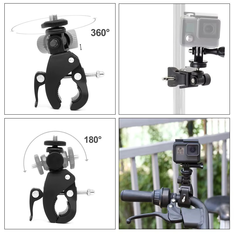 EXSKOF Lenkerhalterung für Motorrad und Fahrrad zur Befestigung von GoPro, Insta360, AKASO, SJCAM und DJI Osmo Action Kameras, Farbe: Schwarz - Bild 5