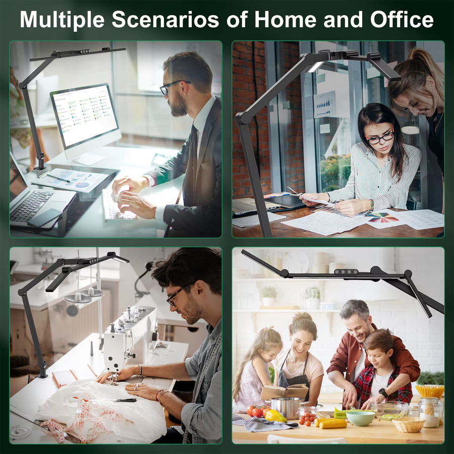 Aiopp LED-Schreibtischlampe in Schwarz mit 3 Clips, dimmbar, Timer-Funktion und flexiblem Metallarm für Home-Office und Dual-Monitor-Setups - Bild 6