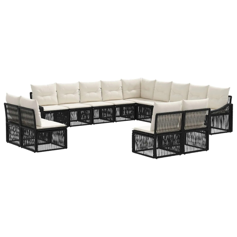 vidaXL Gartensofa-Set 13-teilig in Schwarz aus Poly-Rattan mit Polsterung und Kissen in U-Form - Bild 2
