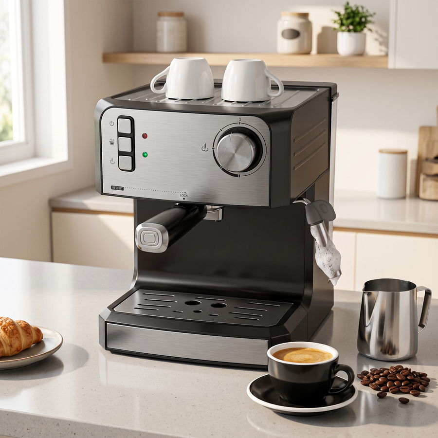 HOMCOM Espressomaschine Schwarz mit Milchaufschäumdüse, 20-Bar halbautomatische Kaffeemaschine mit 1,6 l Wassertank, 850 W für Latte & Cappuccino mit Heißwasserfunktion und Tassenwärmer - Bild 2