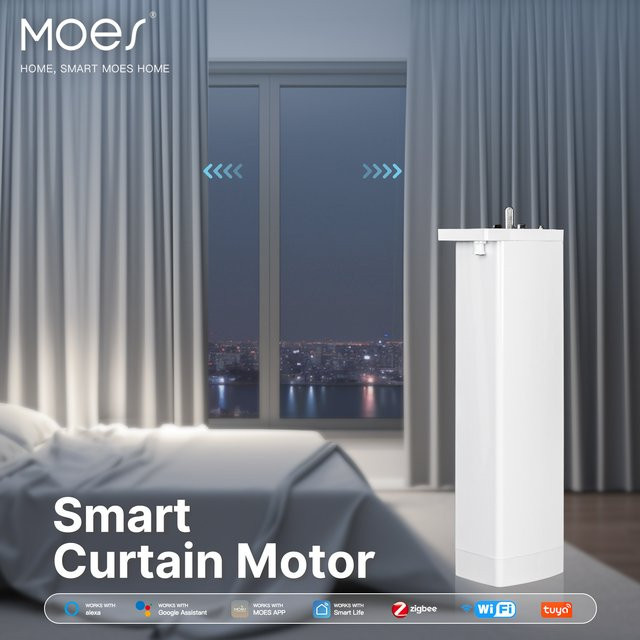 Moes Smart Vorhangmotor mit WiFi und Zigbee, elektrischer Vorhangöffner in Weiß, kompatibel mit Alexa und Fernbedienung - Bild 1