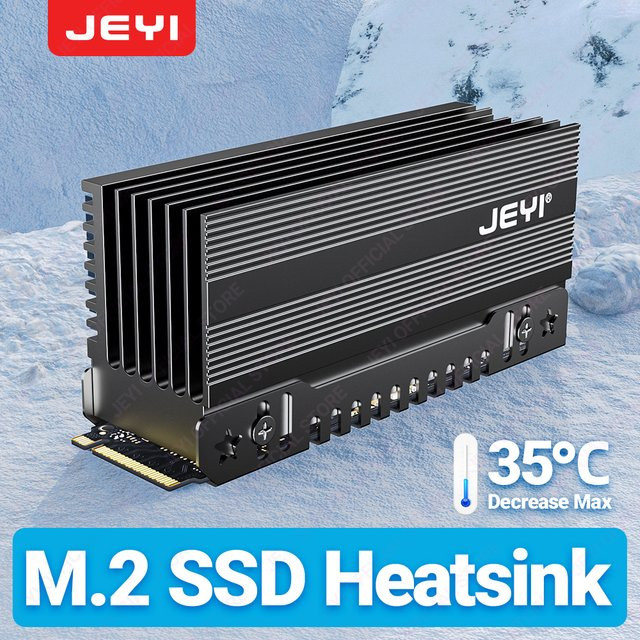 JEYI M.2 2280 SSD-Kühlkörper aus Vollaluminium in Schwarz, passiver NVMe NGFF Kühler mit Lamellen - Bild 1