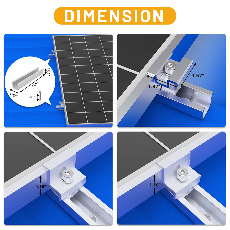 CP-SETUNO Solar-Modul-Halterung Set aus Aluminium für Trapezdach-Montage, PV-Schiene mit End- und Mittelklemmen, Farbe: Silber - Bild 2