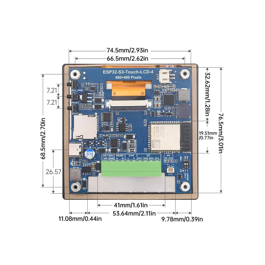 diymore ESP32 S3 4-Zoll LCD Entwicklungsboard mit kapazitivem Touch-Display 480x480, WLAN und Bluetooth - Bild 3
