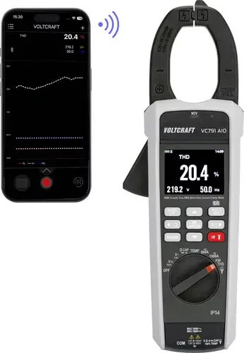 Voltcraft VC791 Stromzange mit Wärmebild, CAT III 1500 V, CAT IV 600V, Leistungsmessung, Netzanalyse und Bluetooth APP, grau - Bild 1