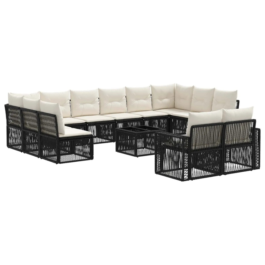 vidaXL Gartensofa-Set 13-teilig aus Poly-Rattan in Schwarz und Cremeweiß mit Polsterung und Outdoor-Tisch für Garten, Balkon oder Terrasse - Bild 2