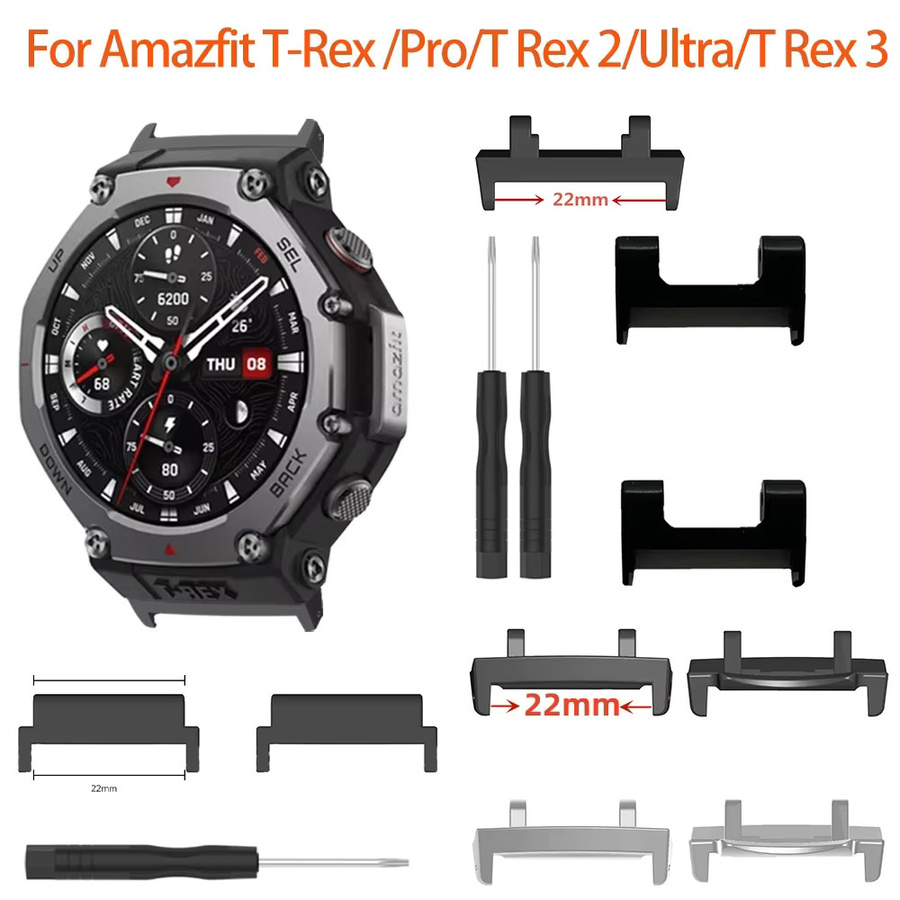 CAOWTAN Uhrenarmband-Adapter Amazfit T-Rex 3, T-Rex Pro, T Rex 2, Edelstahl, Schwarz - Bild 2