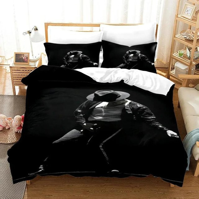Michael Jackson Bettwäsche-Set mit 3D-Druck in Schwarz, bestehend aus Bettbezug und Kissenbezug, B/H: 228 x 228 cm - Bild 1
