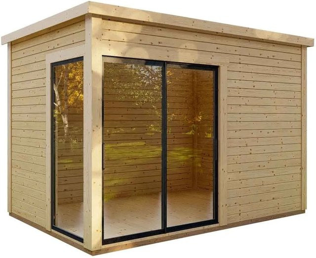 Finn Art Blockhaus Sydney 38 Gartenhaus aus Holz mit Flachdach, Schiebetür und Fußboden, Braun, B/T/H: 360 x 250 x 250 cm - Bild 1