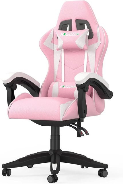 Rattantree Gaming Stuhl mit hoher Rückenlehne aus PU Leder in Pink mit Kopf- und Lendenstütze - Bild 1