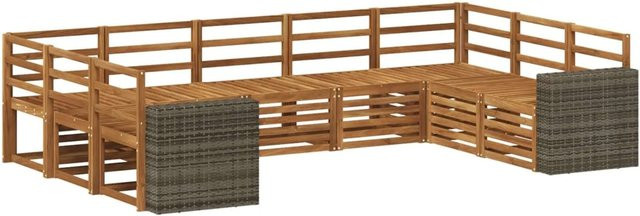vidaXL Ecksofa Set aus Massivholz Akazie in Natur Braun, 9-teiliges L-Shape Sofa Set mit Latten-Design - Bild 1
