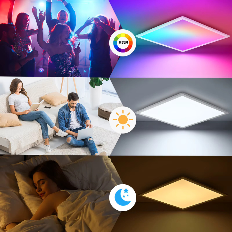 Oraymin RGB-LED-Deckenpaneel in Weiß, quadratisches dimmbares Licht mit Fernbedienung, 28 W, 3100 lm, B/B/H: 45 x 45 x 1 cm, Multicolour für Küche, Büro und Flur - Bild 4