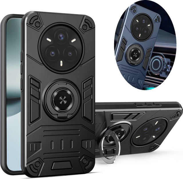 Stoßfeste Schutzhülle für OPPO Realme 14 Pro, 14 Plus, 14 und 14X mit Ring-Ständer Halterung in Schwarz - Bild 1