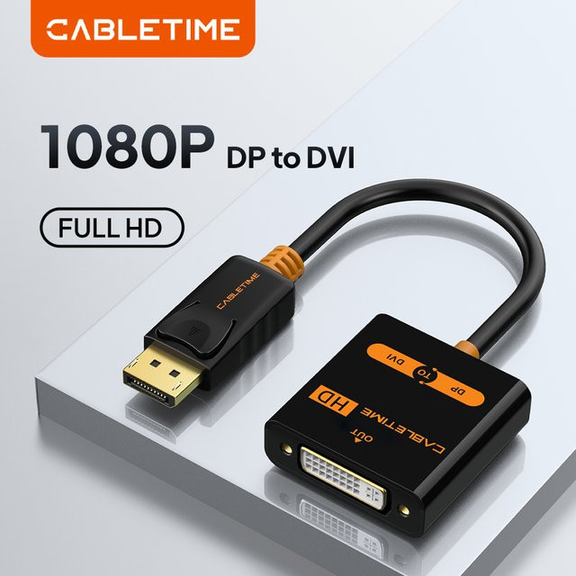 CABLETIME DisplayPort zu DVI Adapter in Schwarz für die Videoübertragung an Monitor oder HDTV - Bild 1