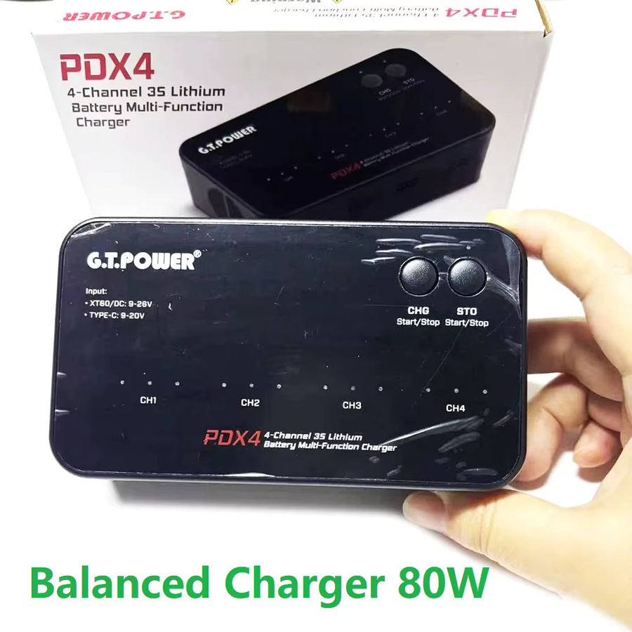 GT POWER PDX4 80W 4CH 3S Lithium-Polymer-Balancierladegerät für RC-Autos, Hubschrauber und FPV-Drohnen in Schwarz und Weiß - Bild 3