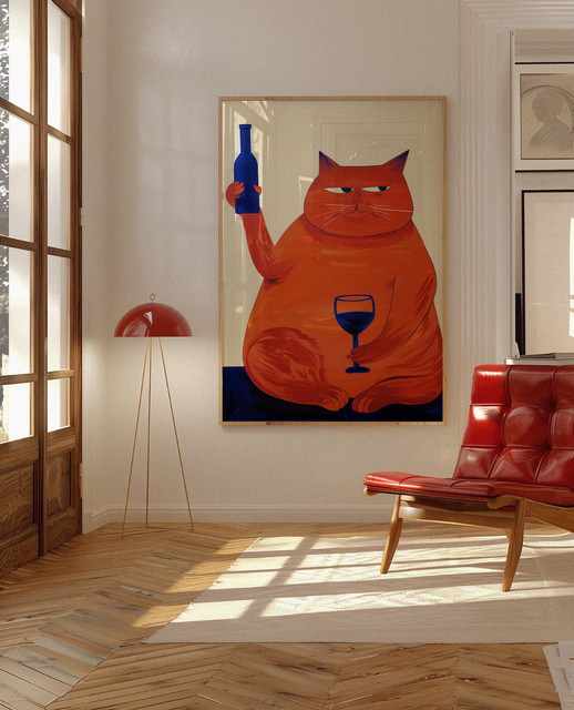 Retro Katzenposter Cheers Print im Mid-Century Modern Stil für deine Barwagen-Dekoration - Bild 1