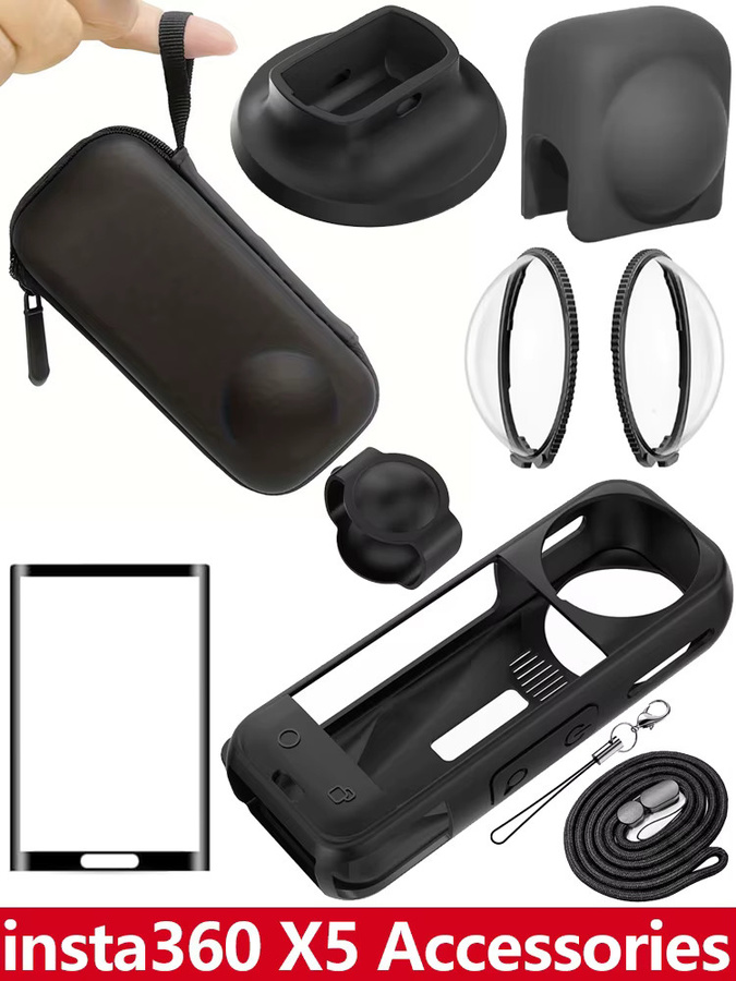 Insta360 X5 Zubehör Set in Schwarz: Silikon-Schutzhülle, Objektivschutz, Bildschirmschutz, Kappe und Aufbewahrungstasche für deine Action Camera - Bild 4