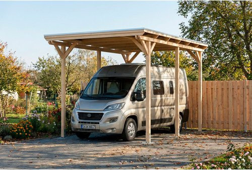 SKANHOLZ Caravan-Carport Emsland aus Fichte mit Stahl-Flachdach in Natur und Beige, B/T/H: 604 x 402 x 373 cm - Bild 1
