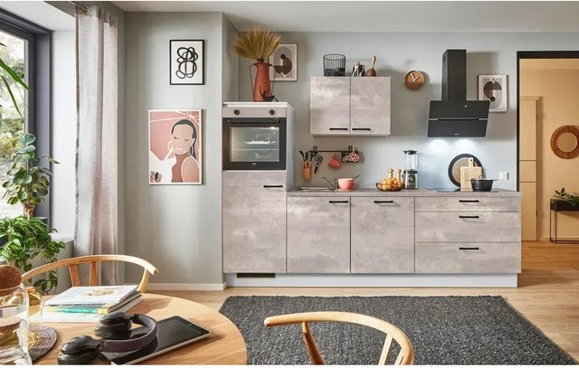 pino Küchenzeile Beton Art Perlgrau mit 1 Geräteschrank, Breite: 270 cm, Höhe: 174 cm, Tiefe: 60 cm - Bild 1