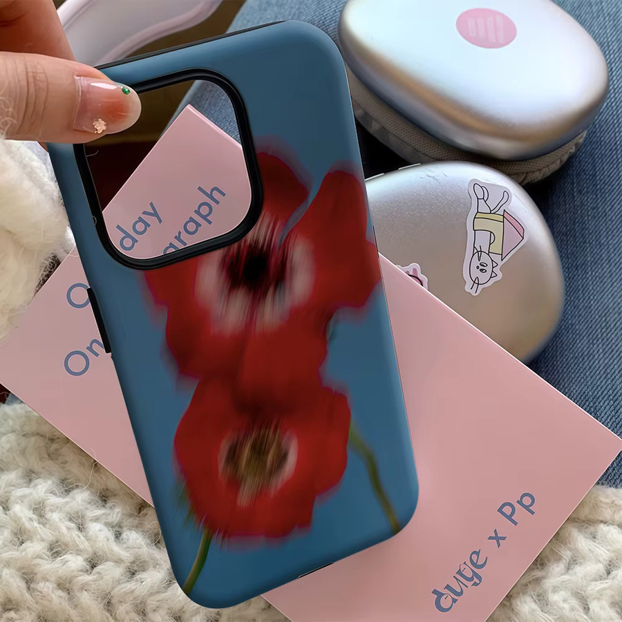 Handyhülle mit roten Blüten für Apple iPhone 11 bis iPhone 17 Pro Max Plus mit doppelschichtiger Rückseite - Bild 5