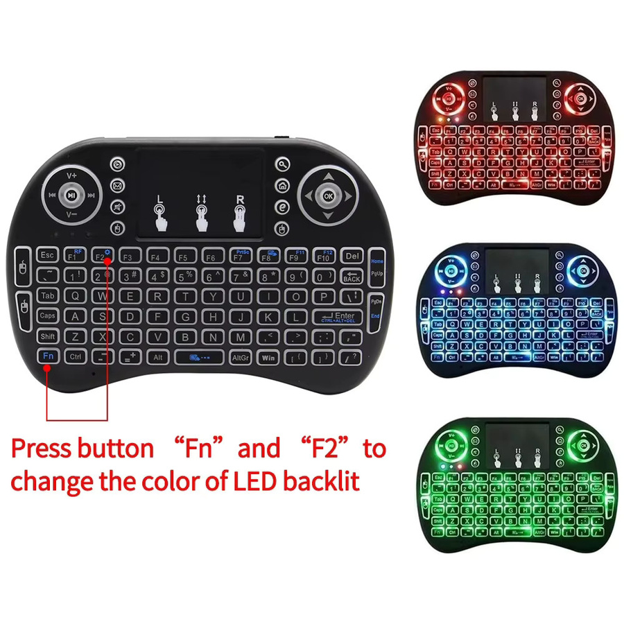 AyeBeau Air Mouse Mini-Funktastatur mit Touchpad und RGB-Hintergrundbeleuchtung in Schwarz, AZERTY Layout für Französisch, Spanisch, Portugiesisch und Russisch - Bild 5