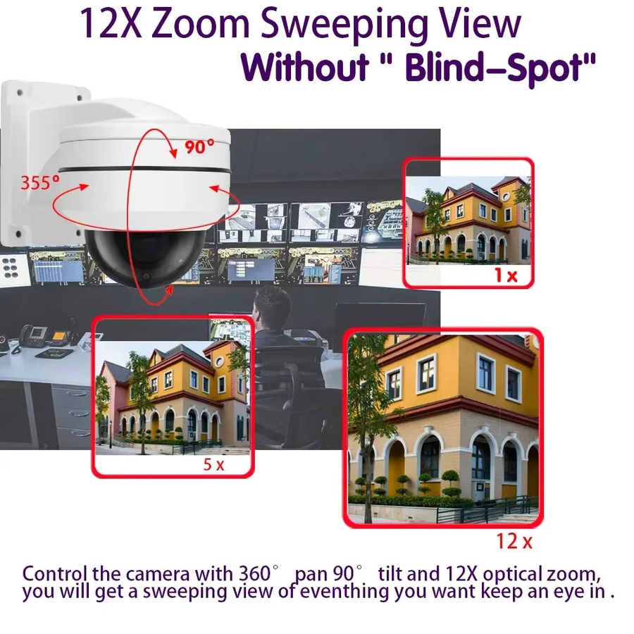 Devoccvo 8MP POE PTZ Sicherheitskamera für Außenbereich mit 4K Auflösung, 12X Optischem Zoom und Menschenerkennung, IP Dome Kamera in Weiß - Bild 3