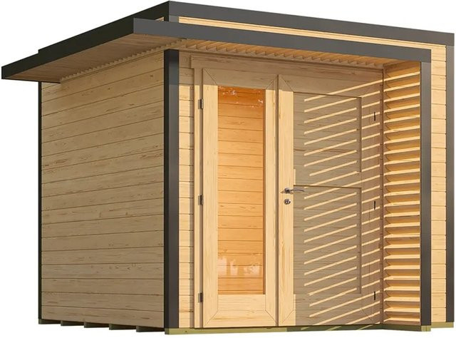 Weka Gartenhaus Amberley mit Flachdach und schwebendem Lamellenvordach in Anthrazit und Braun, B/T: 250 x 250 cm - Bild 1