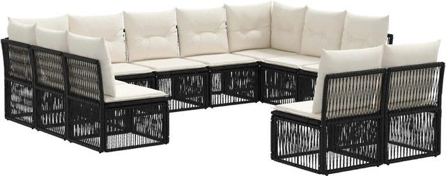 vidaXL Gartensofa-Set 11-tlg. in Schwarz aus Poly-Rattan mit Polsterung und Kissen für Garten und Terrasse - Bild 1