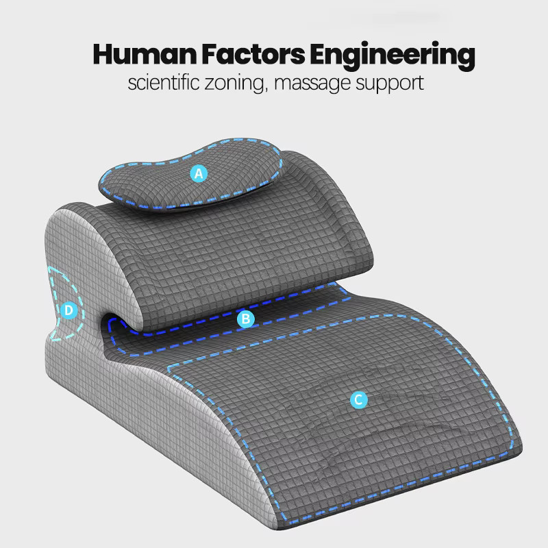Ergonomisches Memory-Schaum Keilkissen von HEHUAI HT in Schwarz und Grau zur Unterstützung von Nacken und Lendenwirbeln, B/T/H: 58,2 x 39,2 x 1,0 cm - Bild 2