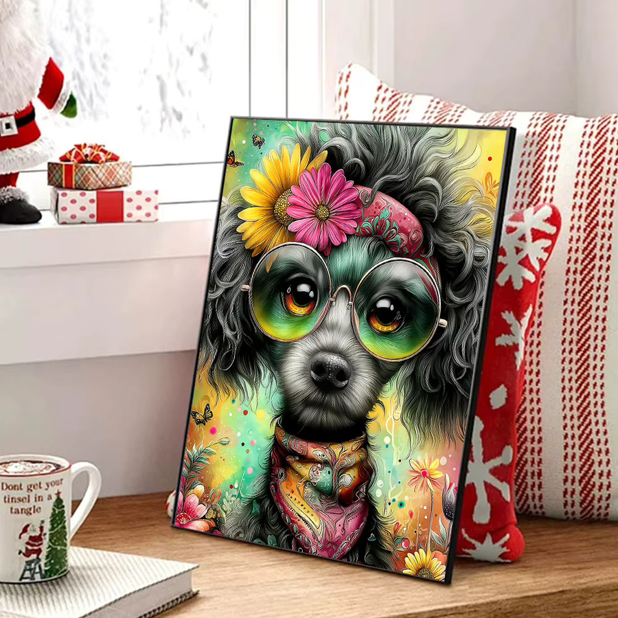 Huacan DIY Diamantmalerei Hund mit Gänseblümchen als Diamantmosaik Set in Multicolour, B/H: 30 x 20 cm - Bild 3