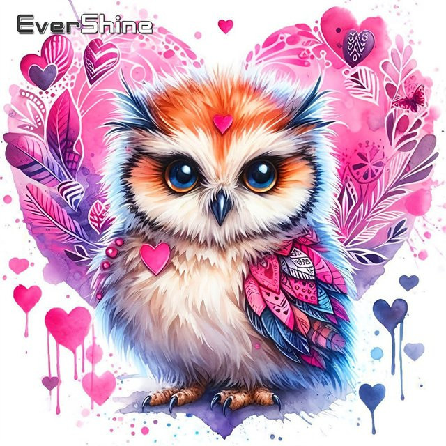 EverShine Diamant-Malerei DIY Tier-Mosaik mit Vogel und Liebesherz, 5D Strass-Stickerei, Multicolor, B/T/H: 20 x 20 x 20 cm - Bild 1