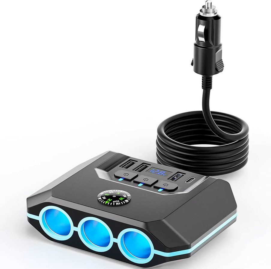 CHEGES 7-in-1 USB-PD Auto-Zigarettenanzünder-Splitter mit 120 W Schnellladegerät, 12 V/24 V Netzteil mit USB-C Anschlüssen und unabhängigen Schaltern, Schwarz - Bild 3