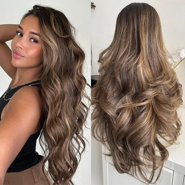 Futura Synthetische Perücke, Braune Lockere Wellen, Blonde Highlights, Damen - Bild 1