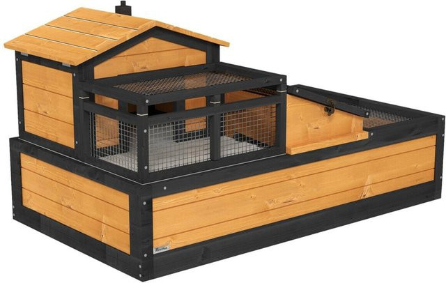 PawHut Schildkrötenhaus aus Holz mit zwei Ebenen und Balkon, wetterfestes Reptiliengehege für den Außenbereich, Gelb, B/T/H: 112 x 65 x 60 cm - Bild 3
