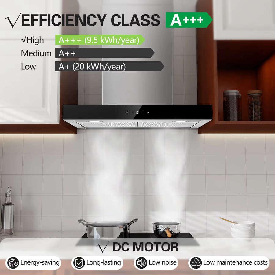 Topstrong Küchenhaube aus Edelstahl in Silber, Wandmontage, 60 cm Breite, 400 m3/h, A+++, leiser Abluftventilator mit LED-Touch-Control, 52 dB - Bild 4