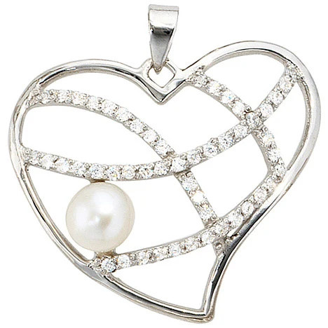 Colfem Anhänger Herz, 925 Silber, Perle, Zirkonia, Unisex - Bild 1
