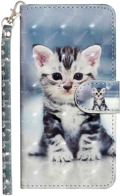 Best Phone Cases Stoßfeste Handyhülle aus PU Leder mit 3D Katzenmuster und Kartenfächern für Xiaomi 12T, Grau - Bild 1