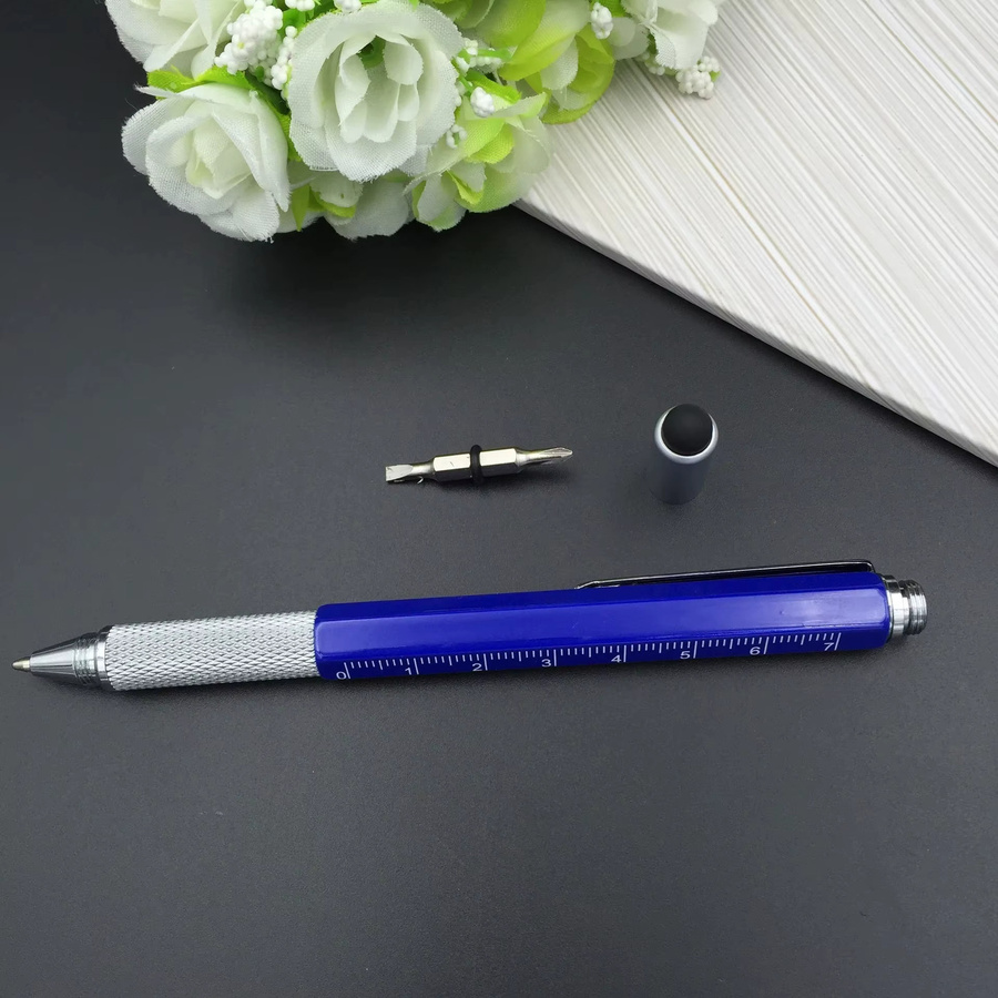 7-in-1 Multifunktions-Kugelschreiber aus Metall mit Handmesswerkzeug, Lineal, Stylus, Schraubendreher und Wasserwaage in Silber - Bild 3