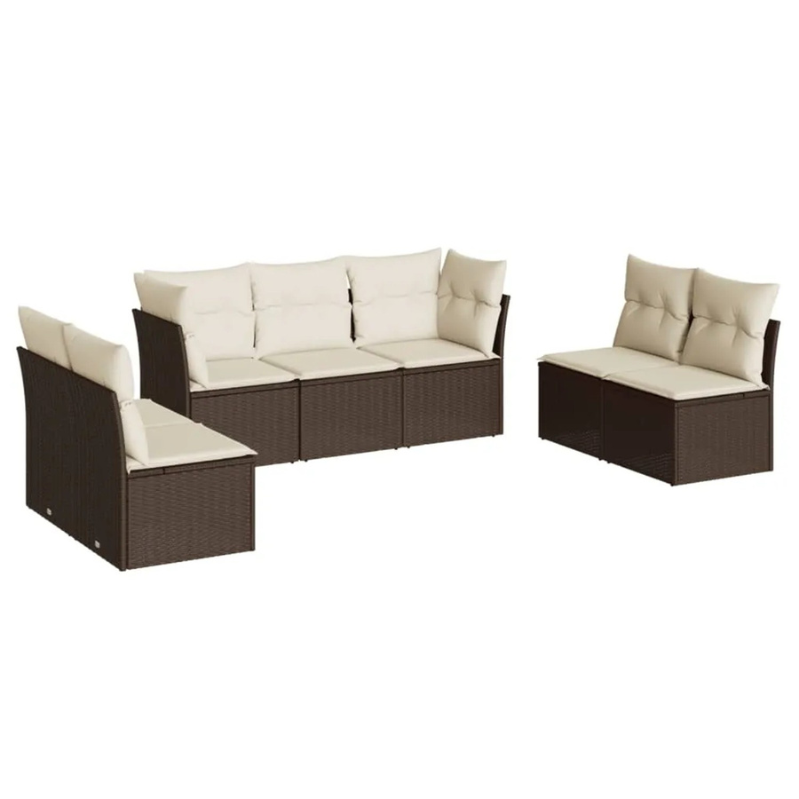 vidaXL 7-teilige Garten-Sofagarnitur aus Poly-Rattan in Braun mit cremeweißen Kissen und Stauraum - Bild 2