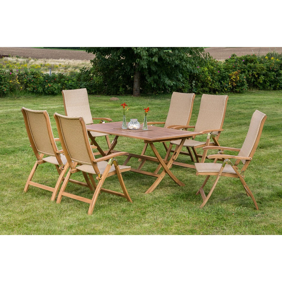 Merxx Gartenmöbel-Set Capri 7-tlg. aus Akazienholz in Braun mit Klapptisch und Kunststoffgeflecht - Bild 2