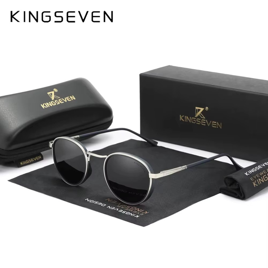 KINGSEVEN Sonnenbrille, Rund, Vollrand, Schwarz, Unisex, polarisiert - Bild 2
