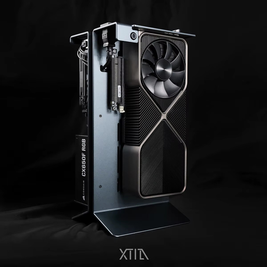 XTIA XPROTO-L v2 Open Air Mini ITX Gehäuse aus Aluminium in Schwarz mit Butterfly-Rahmen und Unterstützung für SFX sowie ATX Netzteile und bis zu 358mm GPU - Bild 2