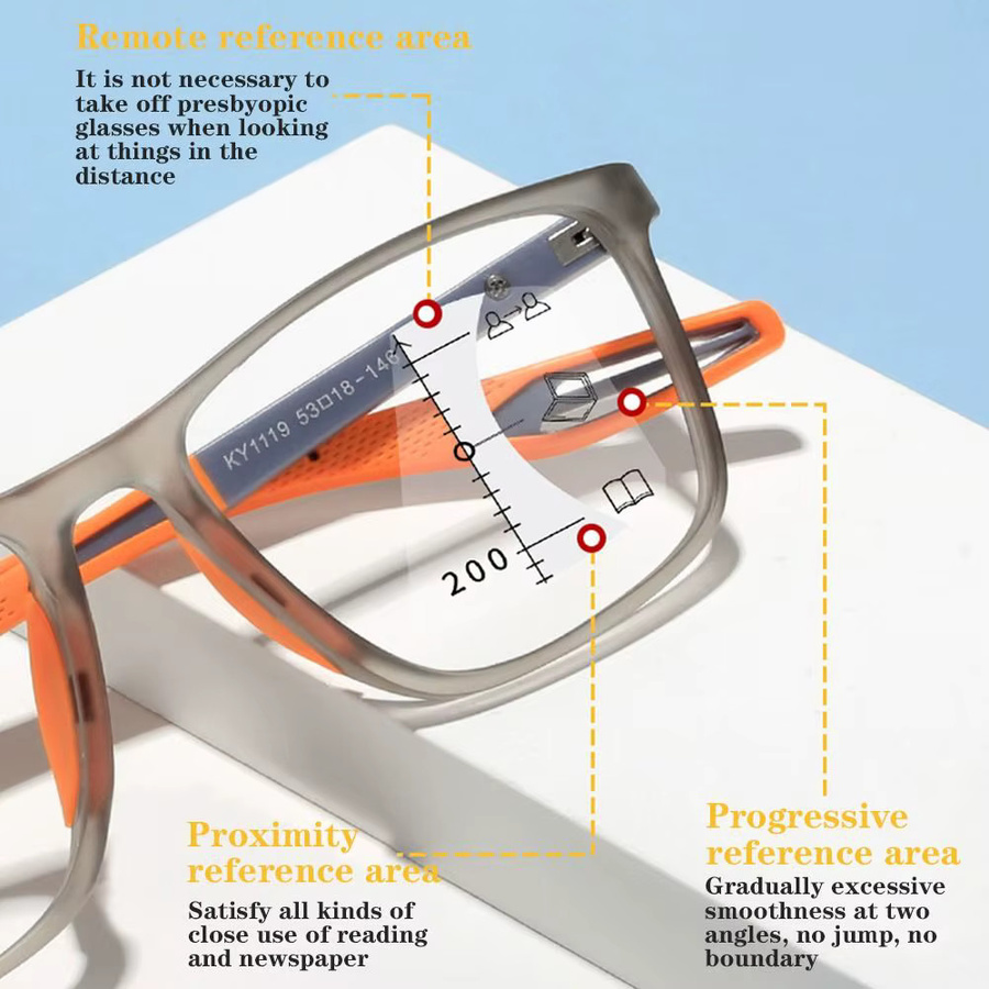 Multifokale progressive Lesebrille, TR90, Vollrand, rechteckig, Unisex - Bild 2